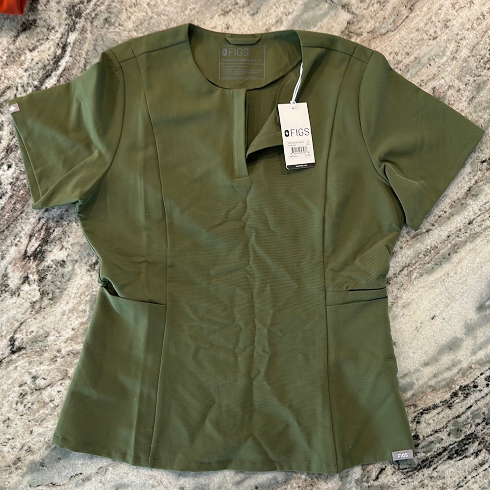Figs Bristol Slim Henley Scrub Top- Dark Olive (Small)